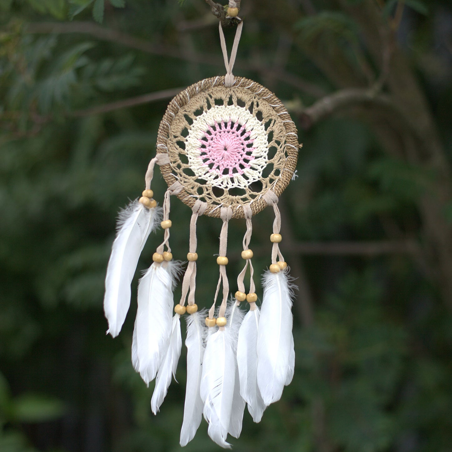 Acchiappasogni in Rattan e Cotone - Rosa Pastello