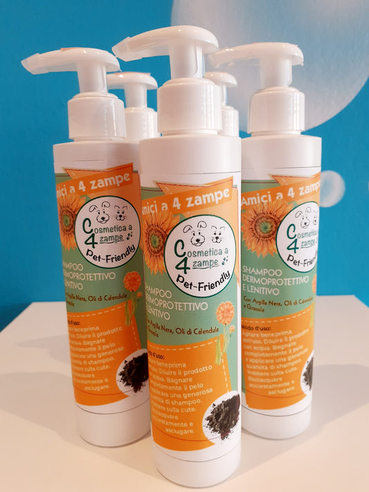 Shampoo Dermoprotettivo Lenitivo per Animali all'Argilla Nera, Calendula e Girasole